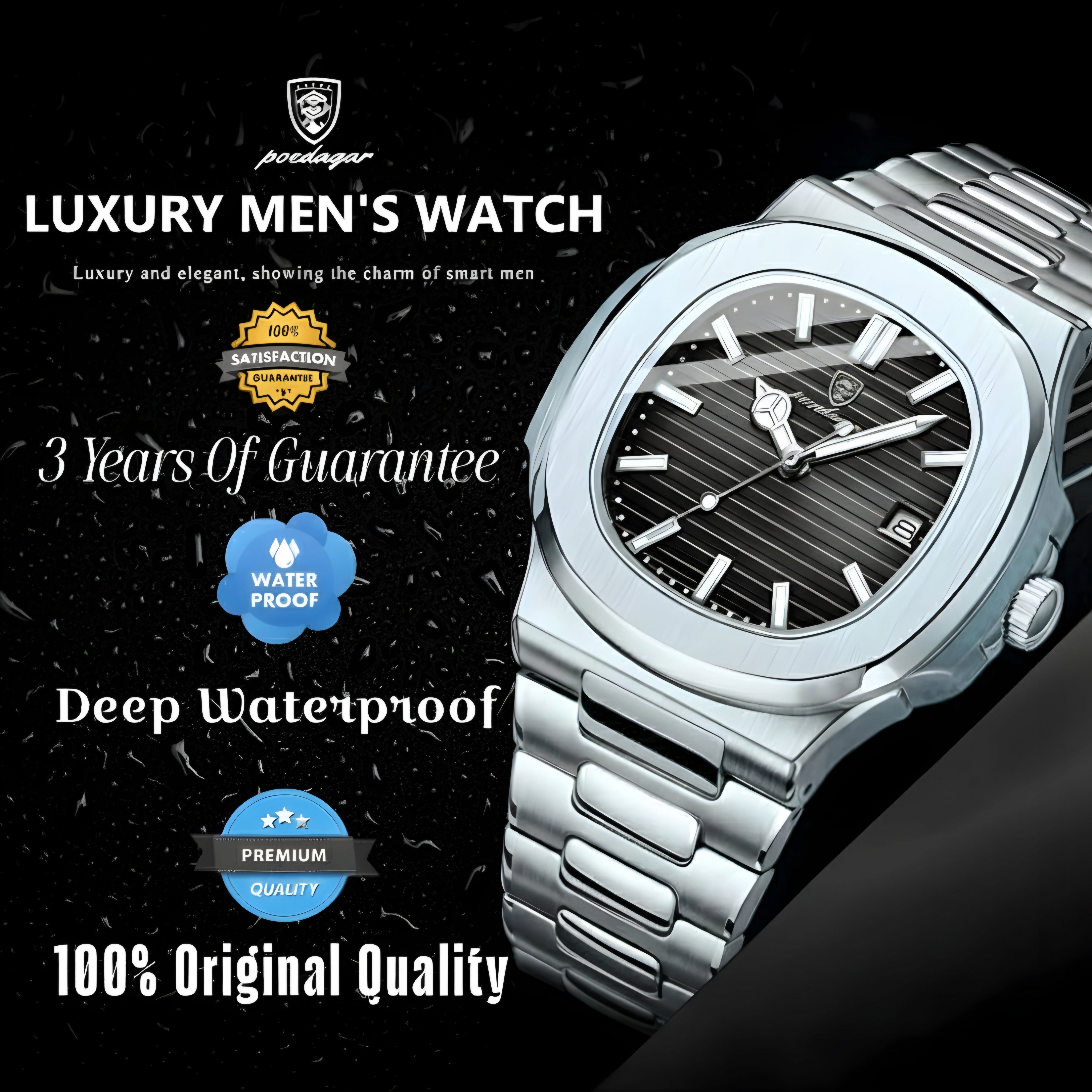 Poedagar Original Luxury Stainless Watch. Adjustable Size!